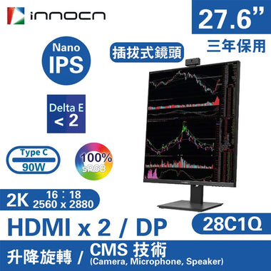 11月優惠 INNOCN 28C1Q 28" 2K SDQHD 60Hz Nano IPS 商用顯示器(免費送貨)