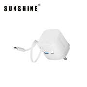 SUNSHINE MPE-65WH 2端口插牆式充電器 伸縮USB-C充電線(65W)