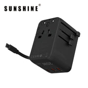 SUNSHINE TRC-25W GaN快速充電器 3插口(1C2A)及內置伸縮USB-C充電線旅行插座(25W)